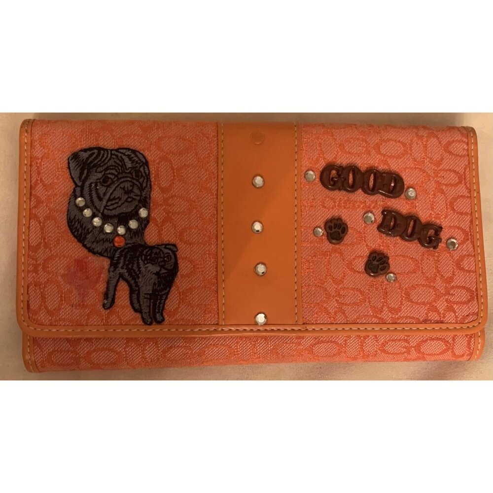 Good Dog Orange Dog-Decorated Trifold Wallet With Snap Closure & Card Slots